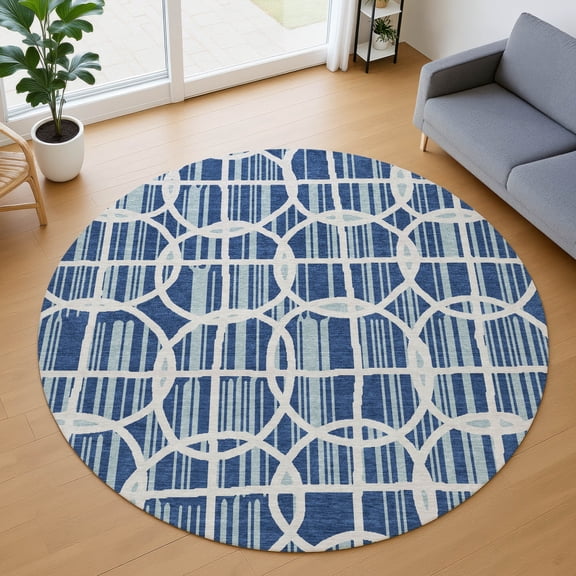 Addison Rugs Chantille Indoor/Outdoor Transitional Geometric Baltic Machine Washable Round Rug, 8' x 8'