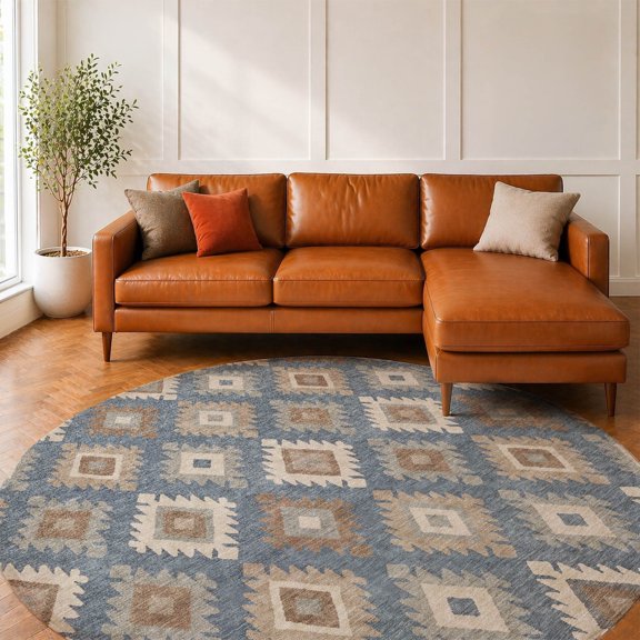 Addison Rugs Chantille Indoor/Outdoor Transitional Geometric Baltic Machine Washable Round Rug, 8' x 8'