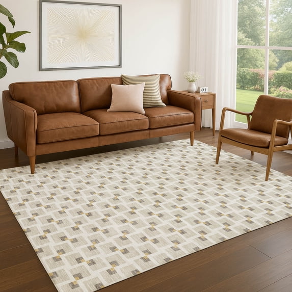 Addison Rugs Chantille Indoor/Outdoor Transitional Geometric Beige Machine Washable Rectangle Rug, 10' x 14'