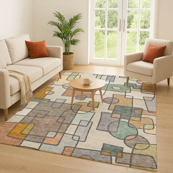 Addison Rugs Chantille Indoor/Outdoor Transitional Geometric Beige Machine Washable Rectangle Rug, 10' x 14'