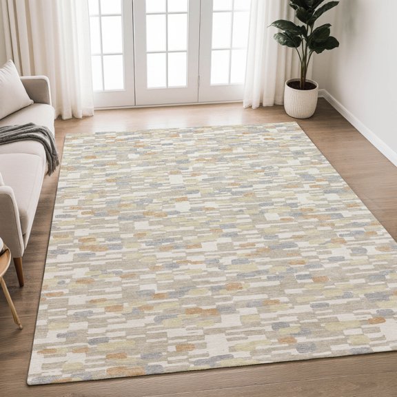 Addison Rugs Chantille Indoor/Outdoor Transitional Geometric Beige Machine Washable Rectangle Rug, 5' x 7'6"
