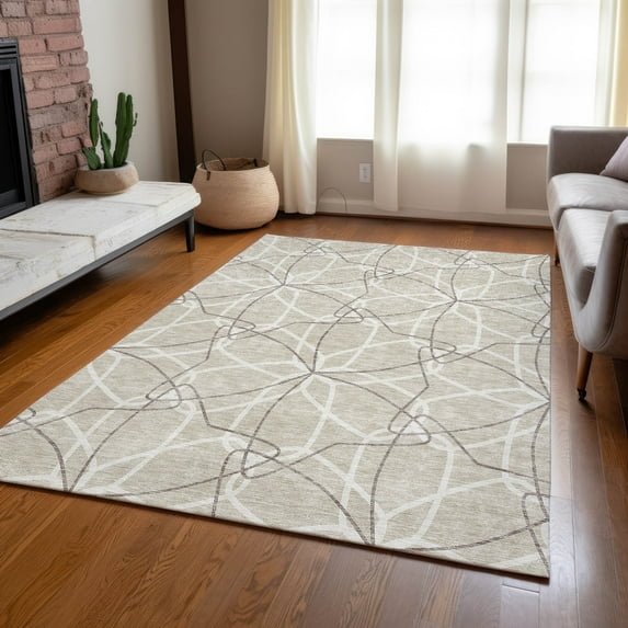 Addison Rugs Chantille Indoor/Outdoor Transitional Geometric Beige Washable Rectangle Rug, 3' x 5'