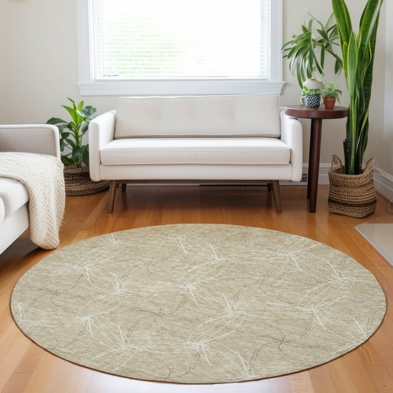 Addison Rugs Chantille Indoor/Outdoor Transitional Geometric Beige Washable Round Rug, 8' x 8'