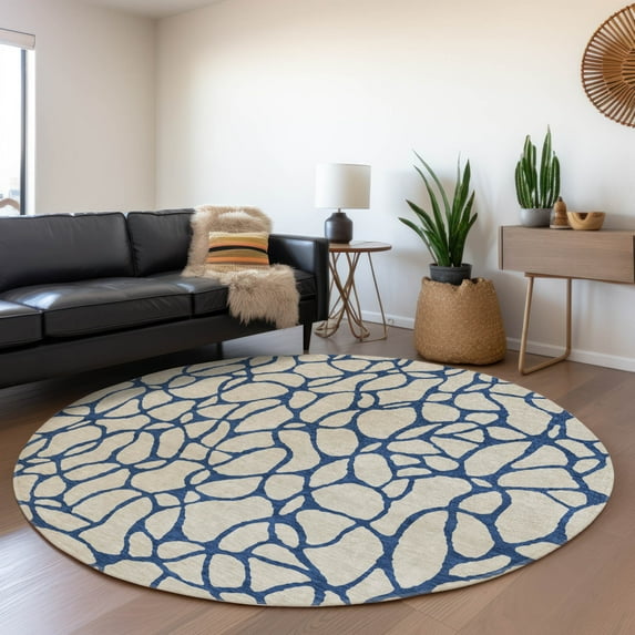 Addison Rugs Chantille Indoor/Outdoor Transitional Geometric Beige Washable Round Rug, 8' x 8'