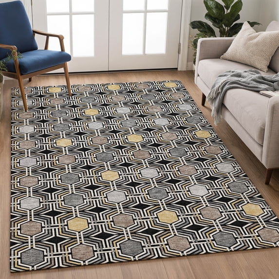 Addison Rugs Chantille Indoor/Outdoor Transitional Geometric Black Machine Washable Rectangle Rug, 10' x 14'