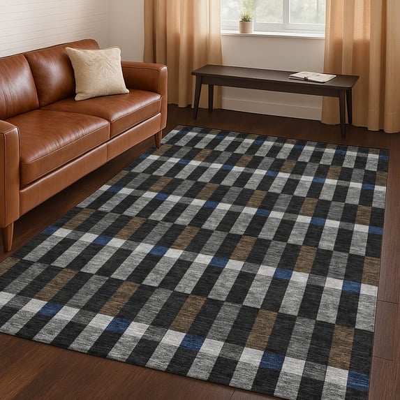 Addison Rugs Chantille Indoor/Outdoor Transitional Geometric Black Machine Washable Rectangle Rug, 10' x 14'
