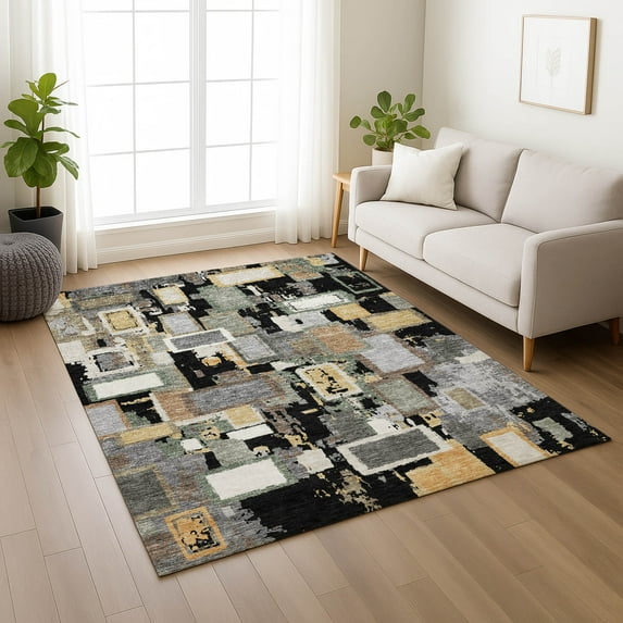 Addison Rugs Chantille Indoor/Outdoor Transitional Geometric Black Machine Washable Rectangle Rug, 10' x 14'