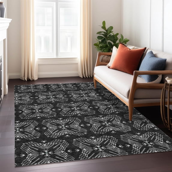 Addison Rugs Chantille Indoor/Outdoor Transitional Geometric Black Machine Washable Rectangle Rug, 10' x 14'