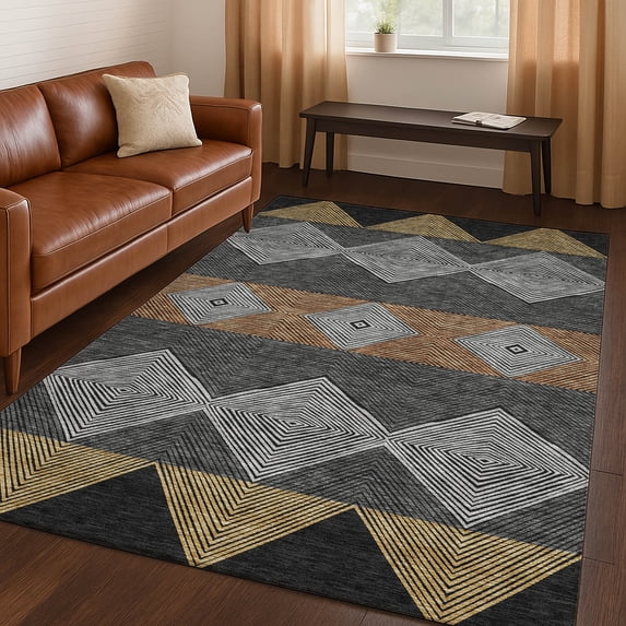 Addison Rugs Chantille Indoor/Outdoor Transitional Geometric Black Machine Washable Rectangle Rug, 10' x 14'