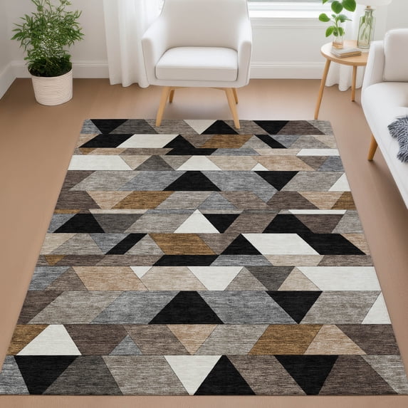 Addison Rugs Chantille Indoor/Outdoor Transitional Geometric Black Machine Washable Rectangle Rug, 10' x 14'