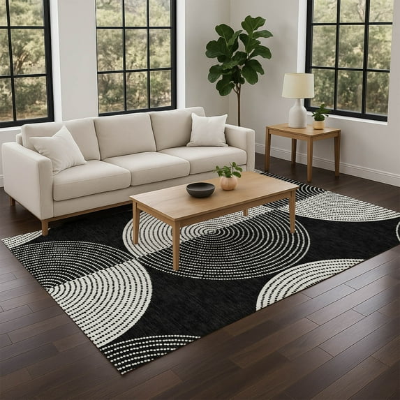 Addison Rugs Chantille Indoor/Outdoor Transitional Geometric Black Machine Washable Rectangle Rug, 10' x 14'