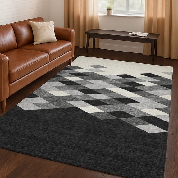 Addison Rugs Chantille Indoor/Outdoor Transitional Geometric Black Machine Washable Rectangle Rug, 10' x 14'