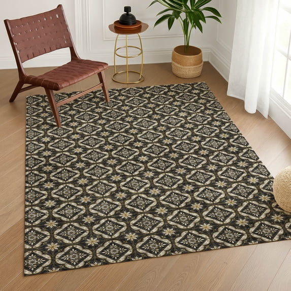 Addison Rugs Chantille Indoor/Outdoor Transitional Geometric Black Machine Washable Rectangle Rug, 10' x 14'