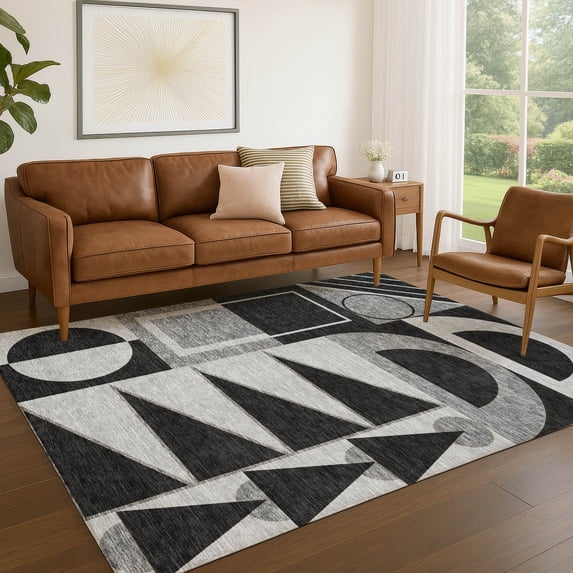 Addison Rugs Chantille Indoor/Outdoor Transitional Geometric Black Machine Washable Rectangle Rug, 10' x 14'