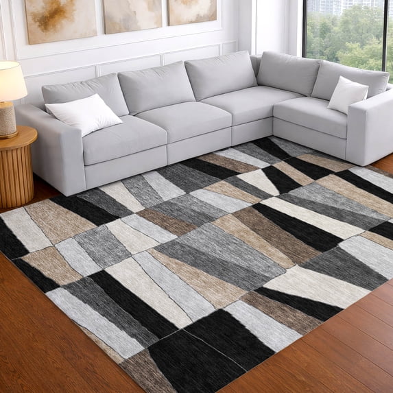 Addison Rugs Chantille Indoor/Outdoor Transitional Geometric Black Machine Washable Rectangle Rug, 10' x 14'