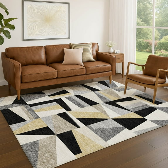 Addison Rugs Chantille Indoor/Outdoor Transitional Geometric Black Machine Washable Rectangle Rug, 3' x 5'