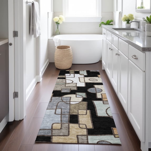 Addison Rugs Chantille Indoor/Outdoor Transitional Geometric Black Machine Washable Runner Rug, 2'3" x 7'6"