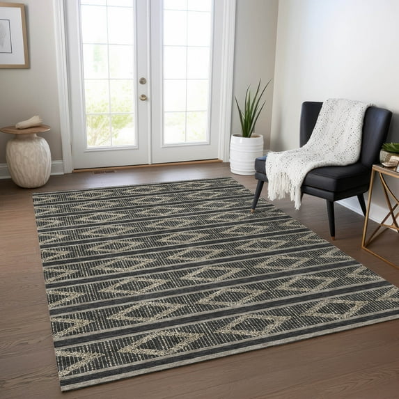 Addison Rugs Chantille Indoor/Outdoor Transitional Geometric Black Washable Rectangle Rug, 10' x 14'
