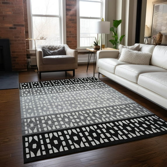 Addison Rugs Chantille Indoor/Outdoor Transitional Geometric Black Washable Rectangle Rug, 2'6" x 3'10"
