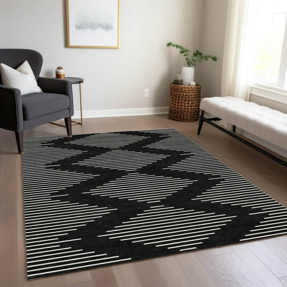 Addison Rugs Chantille Indoor/Outdoor Transitional Geometric Black Washable Rectangle Rug, 2'6" x 3'10"