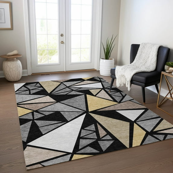 Addison Rugs Chantille Indoor/Outdoor Transitional Geometric Black Washable Rectangle Rug, 5' x 7'6"