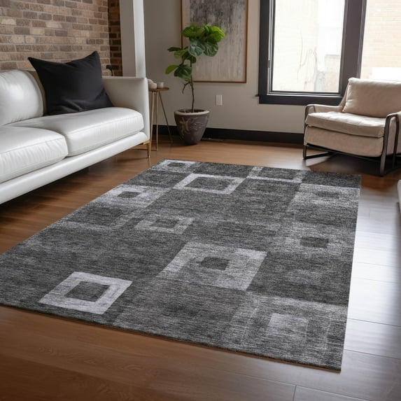 Addison Rugs Chantille Indoor/Outdoor Transitional Geometric Black Washable Rectangle Rug, 8' x 10'