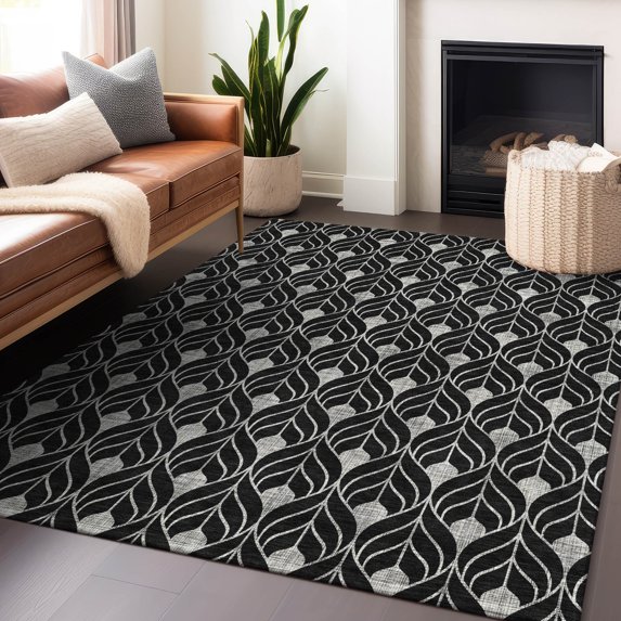 Addison Rugs Chantille Indoor/Outdoor Transitional Geometric Black Washable Rectangle Rug, 9' x 12'