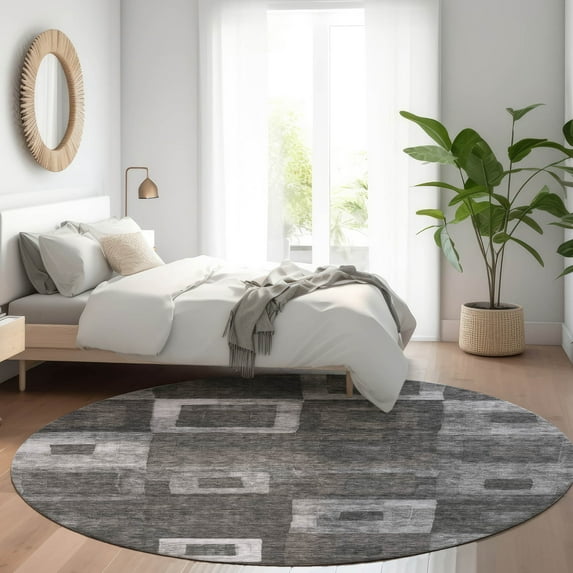 Addison Rugs Chantille Indoor/Outdoor Transitional Geometric Black Washable Round Rug, 8' x 8'
