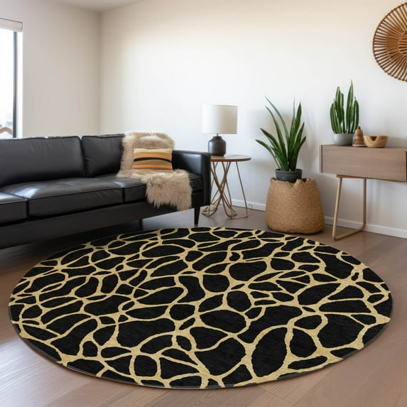 Addison Rugs Chantille Indoor/Outdoor Transitional Geometric Black Washable Round Rug, 8' x 8'