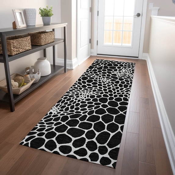 Addison Rugs Chantille Indoor/Outdoor Transitional Geometric Black Washable Runner Rug, 2'3" x 7'6"