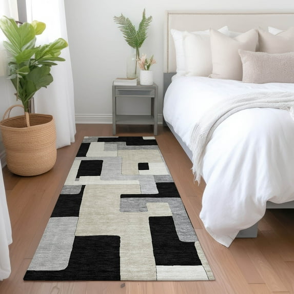 Addison Rugs Chantille Indoor/Outdoor Transitional Geometric Black Washable Runner Rug, 2'3" x 7'6"