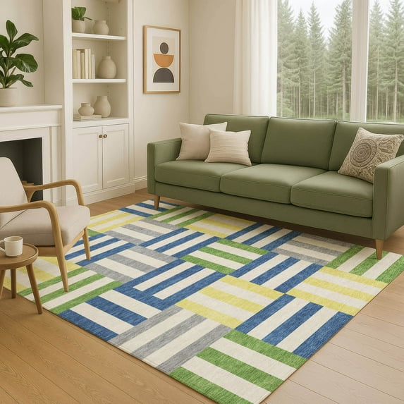 Addison Rugs Chantille Indoor/Outdoor Transitional Geometric Blue Machine Washable Rectangle Rug, 3' x 5'