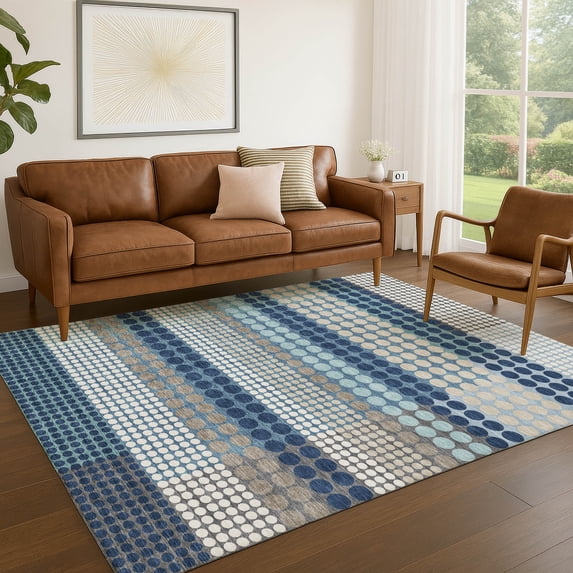 Addison Rugs Chantille Indoor/Outdoor Transitional Geometric Blue Machine Washable Rectangle Rug, 8' x 10'