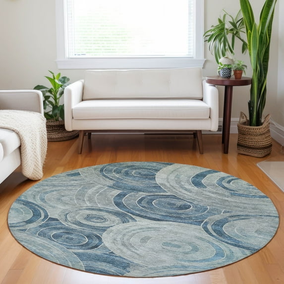 Addison Rugs Chantille Indoor/Outdoor Transitional Geometric Blue Machine Washable Round Rug, 8' x 8'