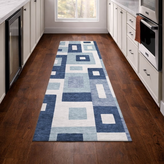 Addison Rugs Chantille Indoor/Outdoor Transitional Geometric Blue Machine Washable Runner Rug, 2'3" x 7'6"