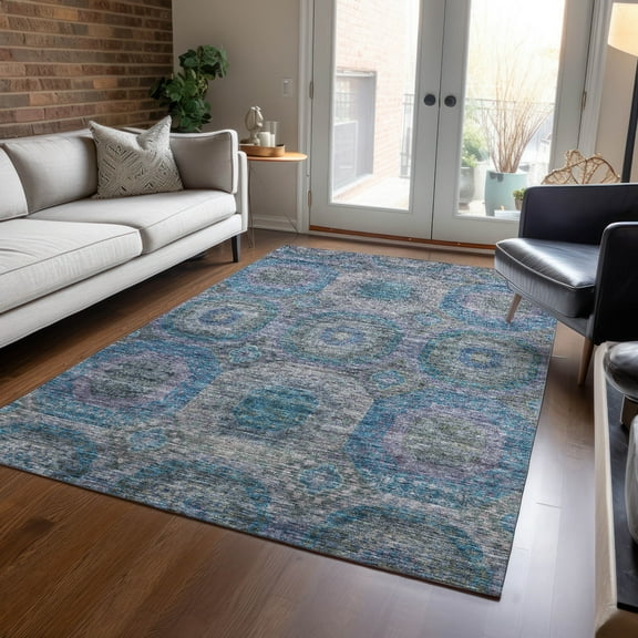 Addison Rugs Chantille Indoor/Outdoor Transitional Geometric Blue Washable Rectangle Rug, 10' x 14'