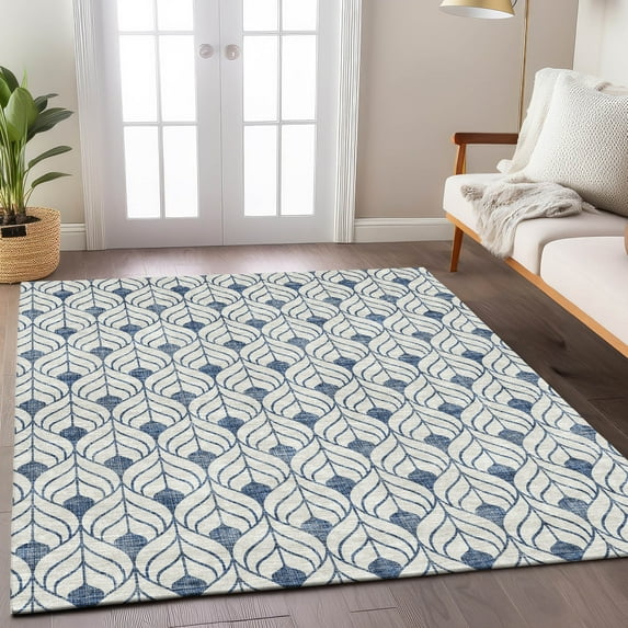Addison Rugs Chantille Indoor/Outdoor Transitional Geometric Blue Washable Rectangle Rug, 10' x 14'