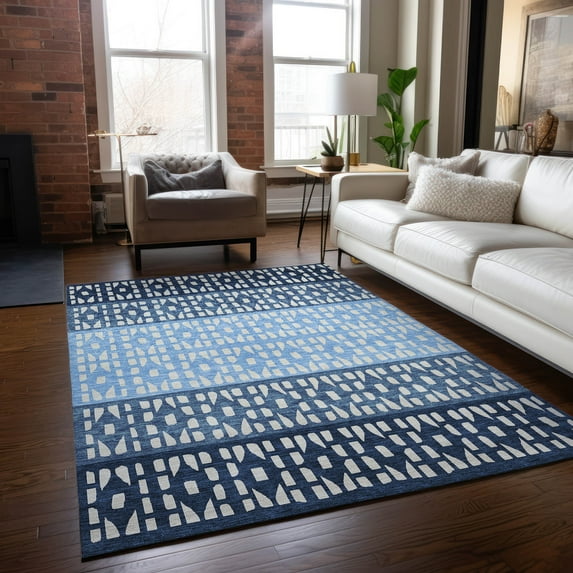 Addison Rugs Chantille Indoor/Outdoor Transitional Geometric Blue Washable Rectangle Rug, 5' x 7'6"