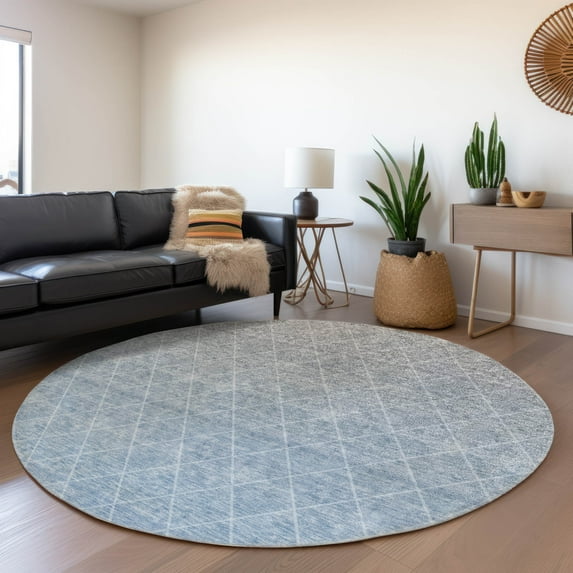 Addison Rugs Chantille Indoor/Outdoor Transitional Geometric Blue Washable Round Rug, 8' x 8'