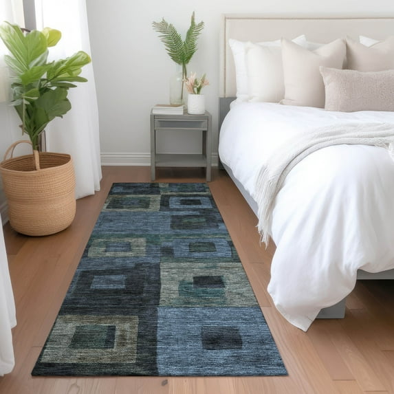 Addison Rugs Chantille Indoor/Outdoor Transitional Geometric Blue Washable Runner Rug, 2'3" x 7'6"