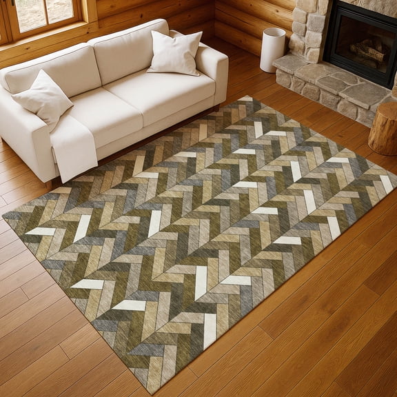 Addison Rugs Chantille Indoor/Outdoor Transitional Geometric Brown Machine Washable Rectangle Rug, 10' x 14'