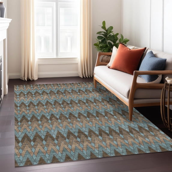Addison Rugs Chantille Indoor/Outdoor Transitional Geometric Brown Machine Washable Rectangle Rug, 10' x 14'