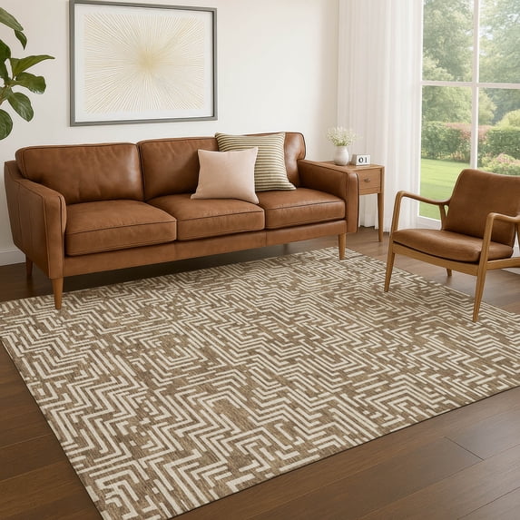 Addison Rugs Chantille Indoor/Outdoor Transitional Geometric Brown Machine Washable Rectangle Rug, 5' x 7'6"