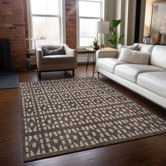 Addison Rugs Chantille Indoor/Outdoor Transitional Geometric Brown Washable Rectangle Rug, 9' x 12'