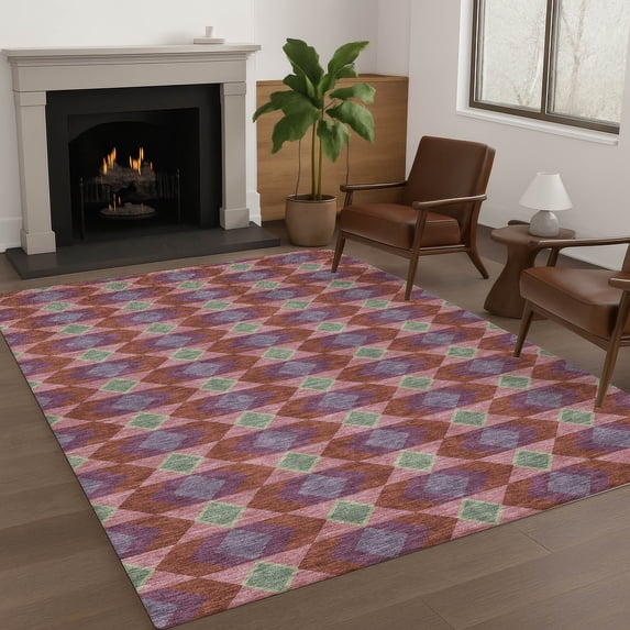Addison Rugs Chantille Indoor/Outdoor Transitional Geometric Burgundy Machine Washable Rectangle Rug, 3' x 5'