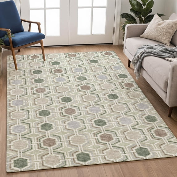 Addison Rugs Chantille Indoor/Outdoor Transitional Geometric Celery Machine Washable Rectangle Rug, 10' x 14'