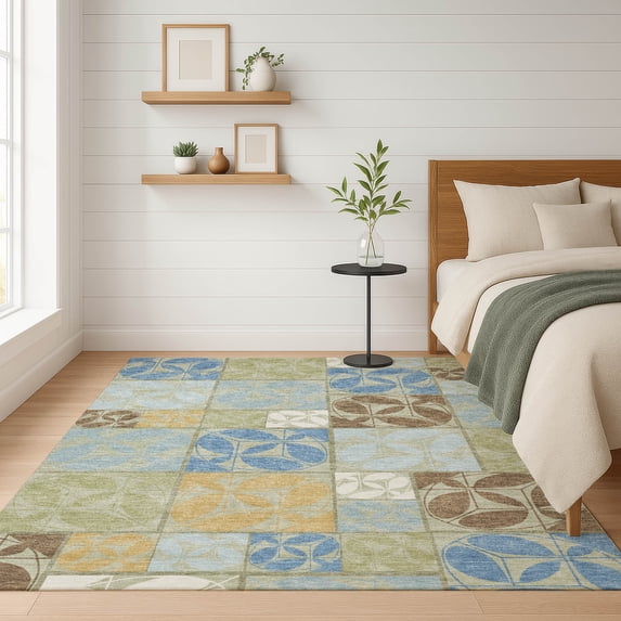 Addison Rugs Chantille Indoor/Outdoor Transitional Geometric Celery Machine Washable Rectangle Rug, 3' x 5'