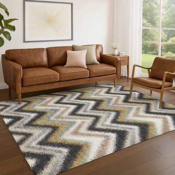 Addison Rugs Chantille Indoor/Outdoor Transitional Geometric Charcoal Machine Washable Rectangle Rug, 10' x 14'