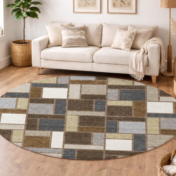 Addison Rugs Chantille Indoor/Outdoor Transitional Geometric Chocolate Machine Washable Round Rug, 8' x 8'