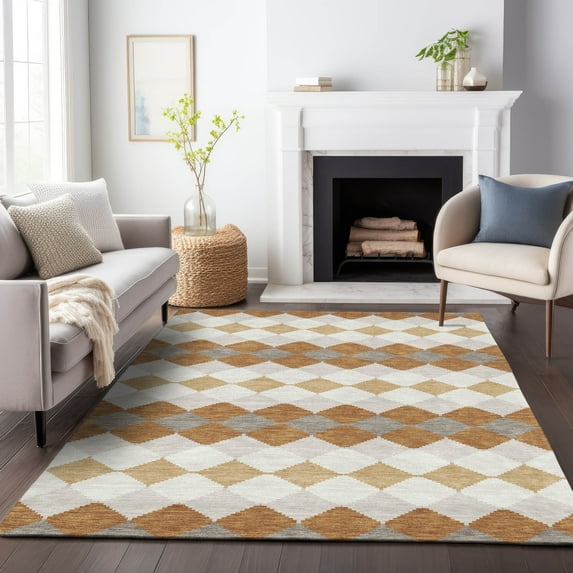 Addison Rugs Chantille Indoor/Outdoor Transitional Geometric Copper Washable Rectangle Rug, 10' x 14'